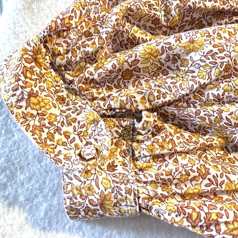 J‎ Crew sz 10 Puff-Sleeve V-Neck Top Yellow Scattered Blooms Floral Print - Picture 14 of 16